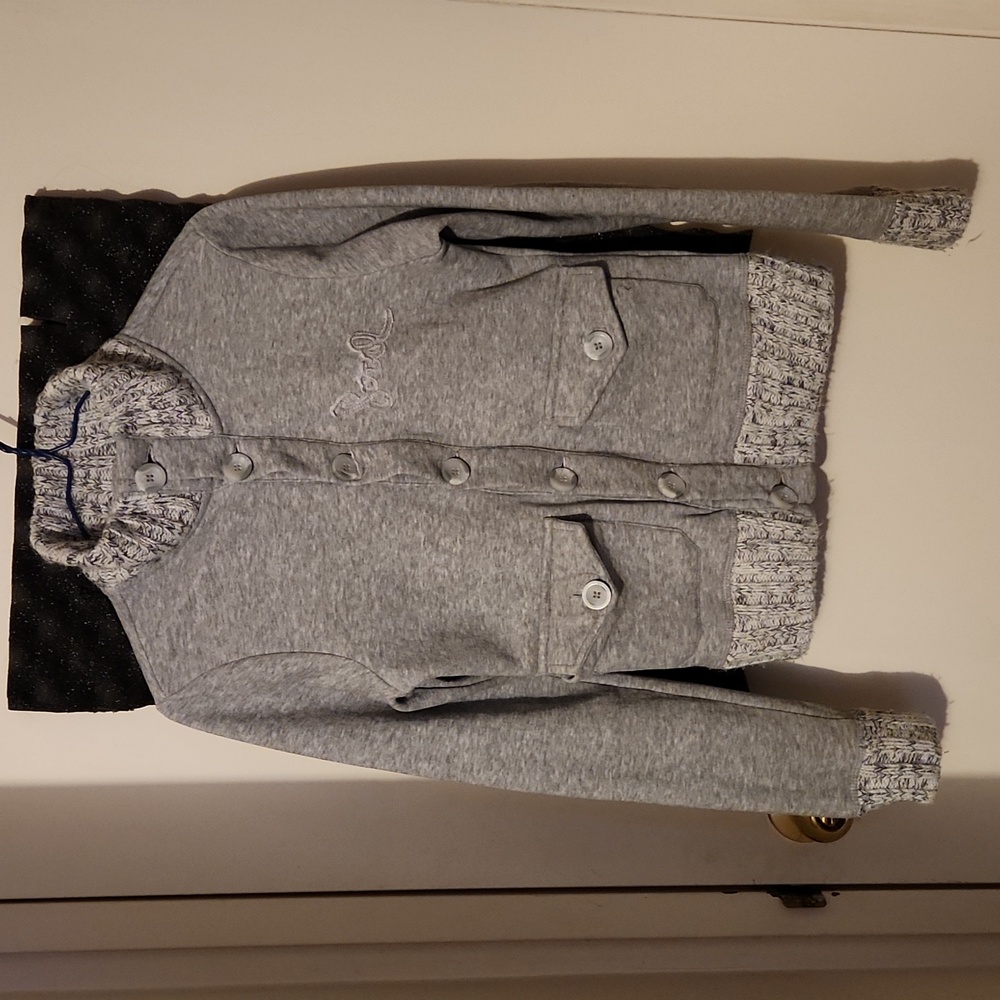 Triple Five Soul Grey Button Down Sweater with Knit Accents Vintage Y2K